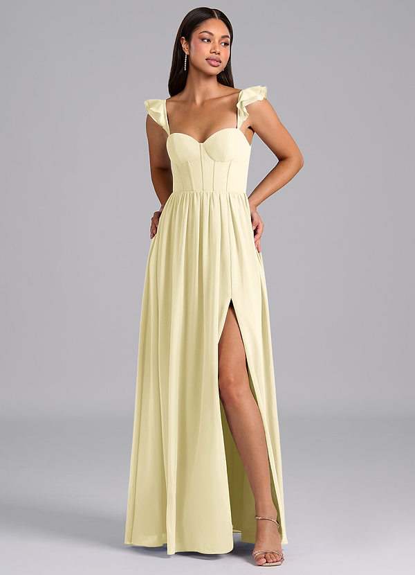 Azazie Denisse Suknie dla druhen Linia A Marszczony Szyfon Do ziemi Sukienka image1