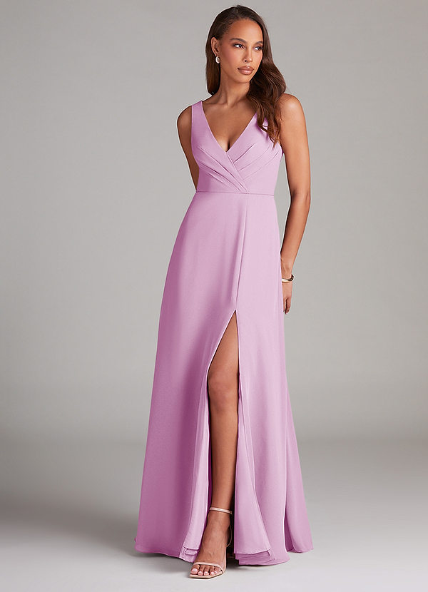 Azazie Nelly Bridesmaid Dresses Candy Pink A-Line Pleated Chiffon Dress image1