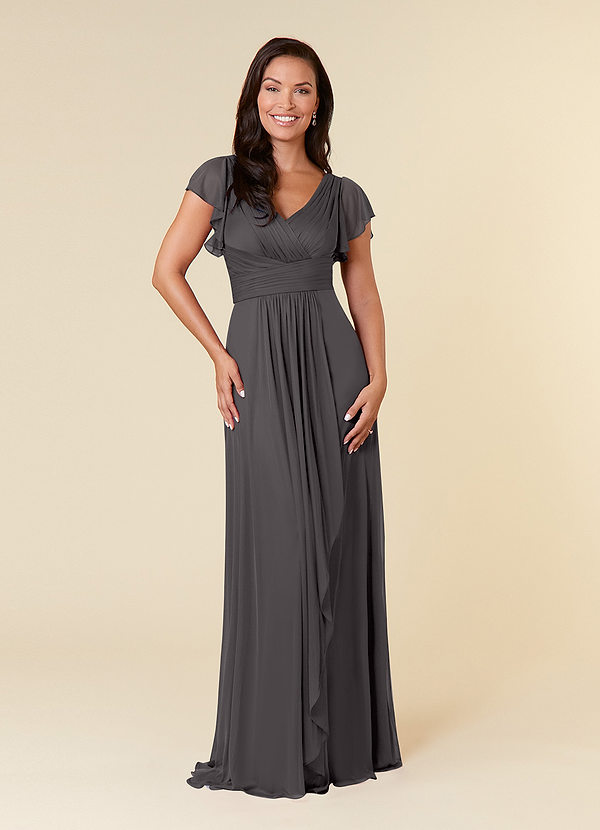 Azazie Reneya Mother of the Brides Dresses Steel Grey A-Line Pleated Mesh Dress image1