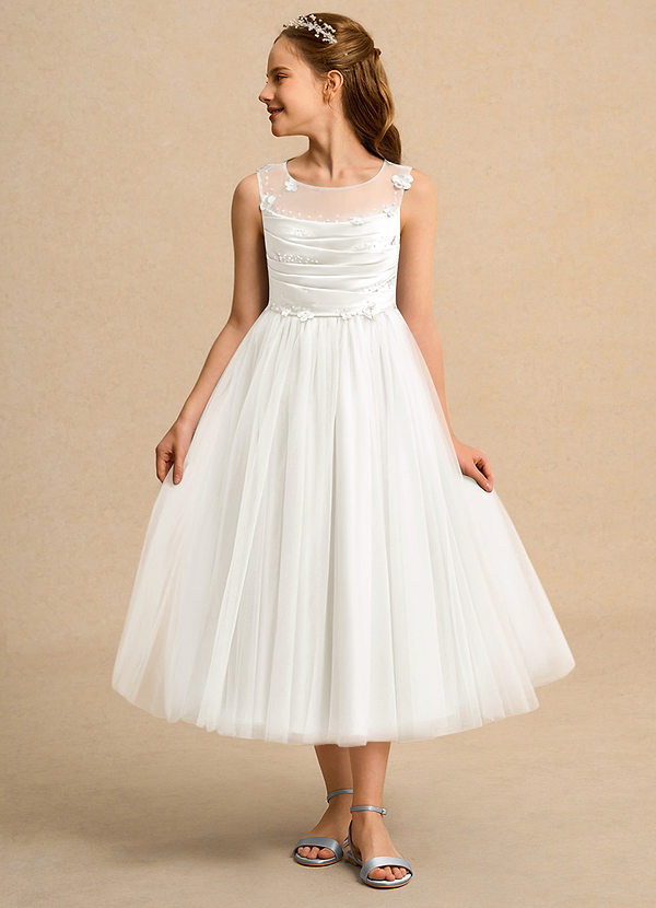 Azazie Snowball Girl Bloemenmeisjes Jurken Baljurk Jurk van Tule Geplooid Ivoor image1