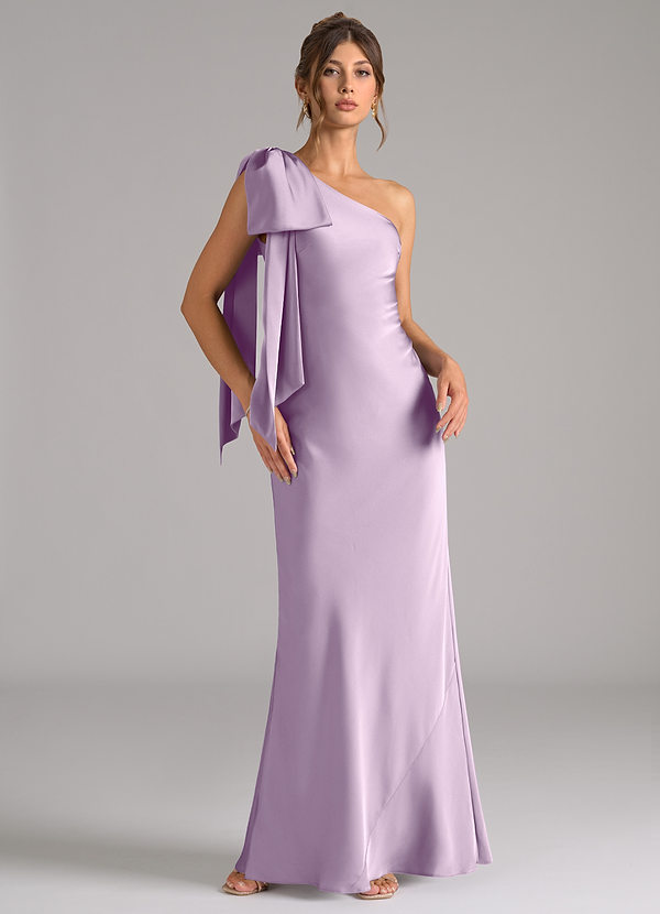 Azazie Capri Robes Demoiselle d'honneur Robe Sirène en Satin extensible Une épaule Frostiges Flieder image1