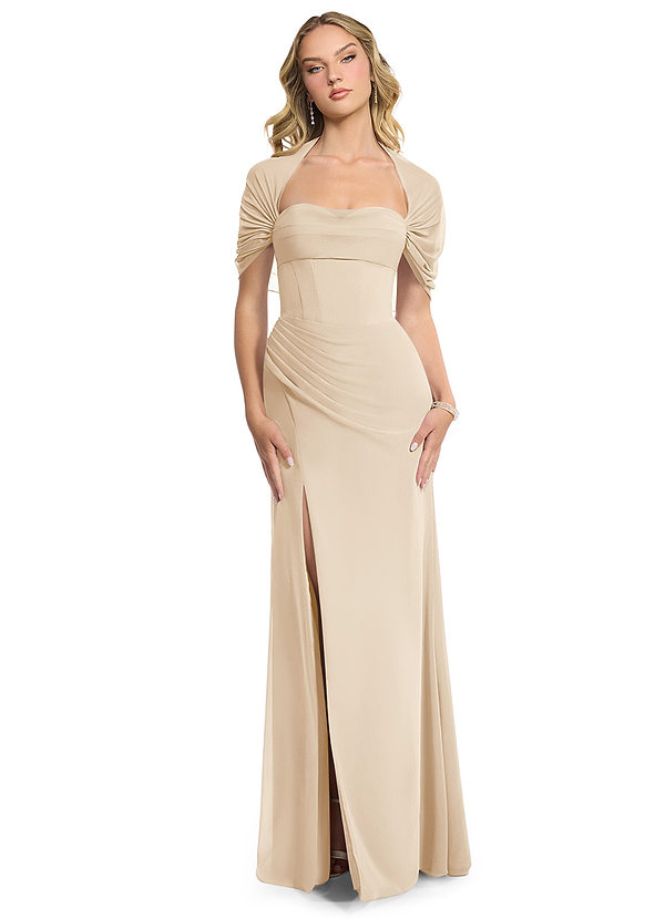 Azazie Zia Bridesmaid Dresses Champagne Sheath Side Slit Chiffon Convertible Dress image1