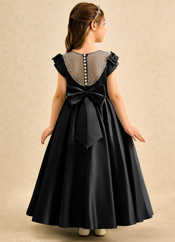 Azazie Toffee Abiti da Damigella Bambina Abito Stile Principessa in Raso Opaco Fiocco Nero image1