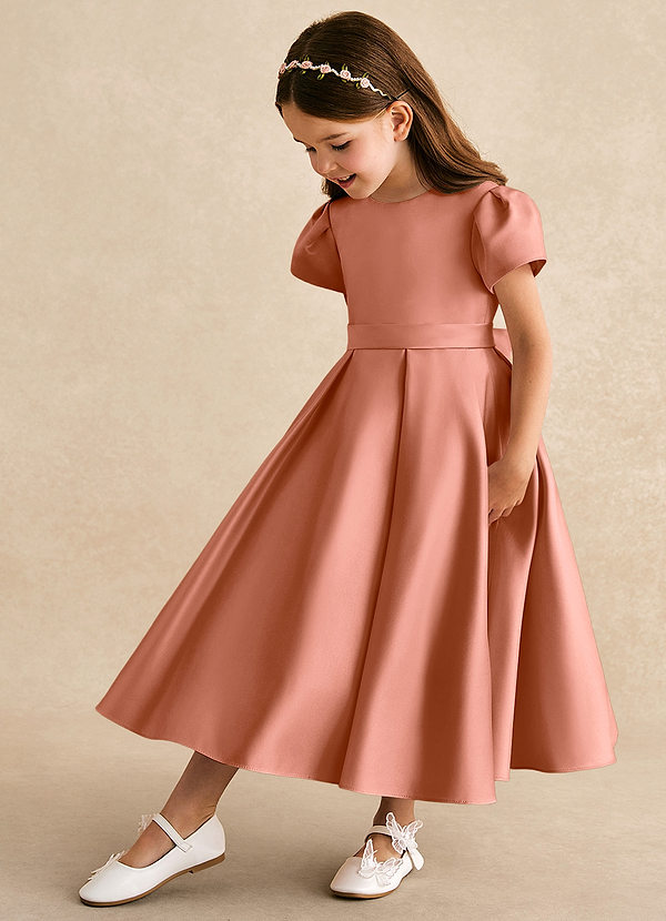 Azazie Princess Vestidos de Niña de Flores Vestido de Mai Tai de Satin Mate de Corte En A con Plisado image1