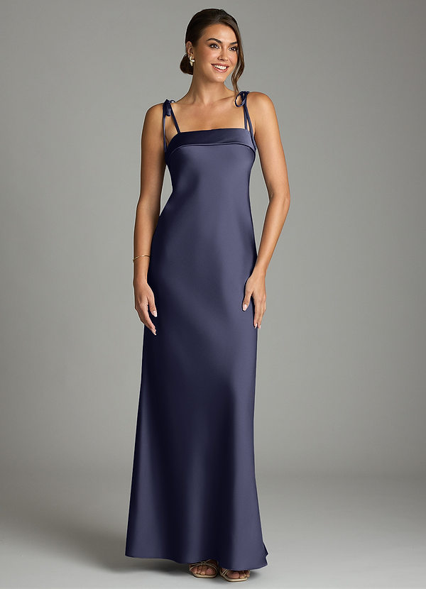 Azazie Ellia Bridesmaid Dresses Stormy Sheath Bow Stretch Satin Dress image1