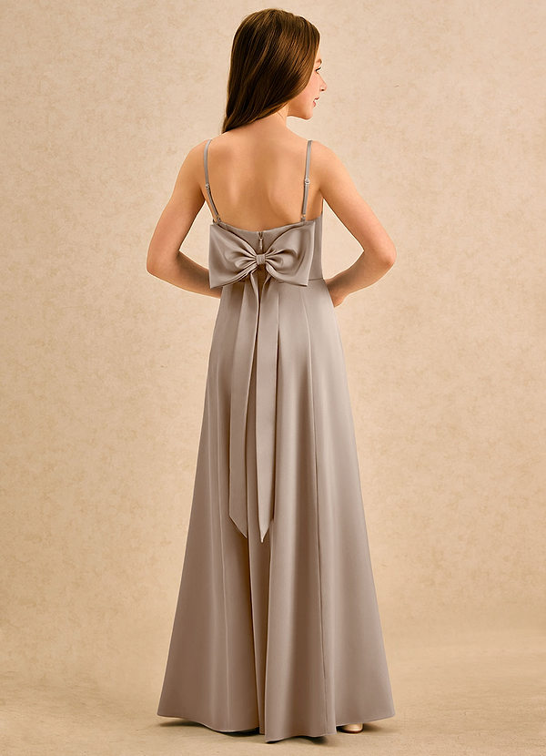 Azazie Chamomile Girls Formal Flower Girl Dresses Taupe A-Line Pleated Stretch Satin Dress image1