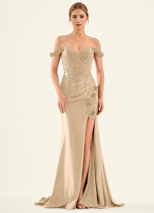 Corraon Champagne Mermaid Off-Shoulder Floral Corset Prom Dress image1