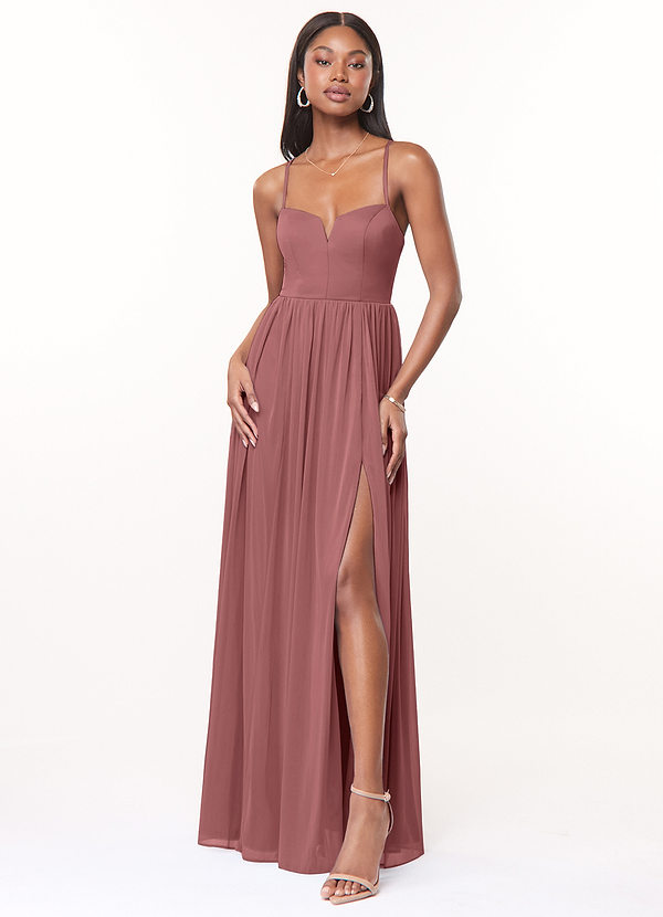 Azazie Marsol Abiti da Damigella Abito A-Line in Maglia Corsetto Rosa Del Deserto image1