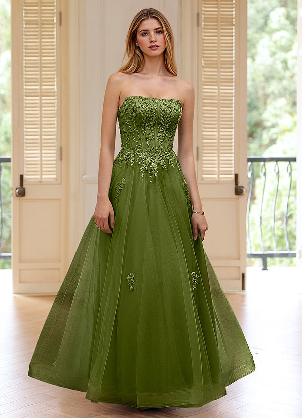 Pipery Vert Robe de bal corsetée à paillettes et volants en tulle image1