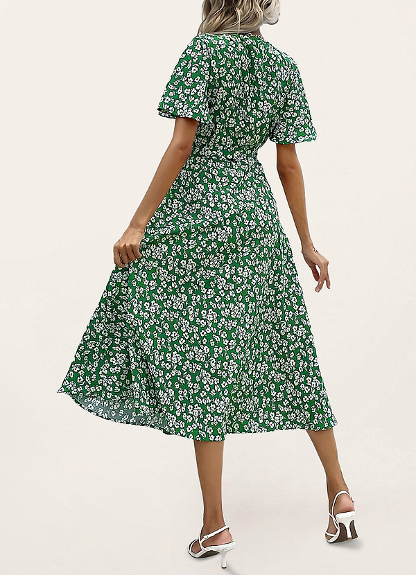 back Express Yourself Green Floral Print Wrap Dress