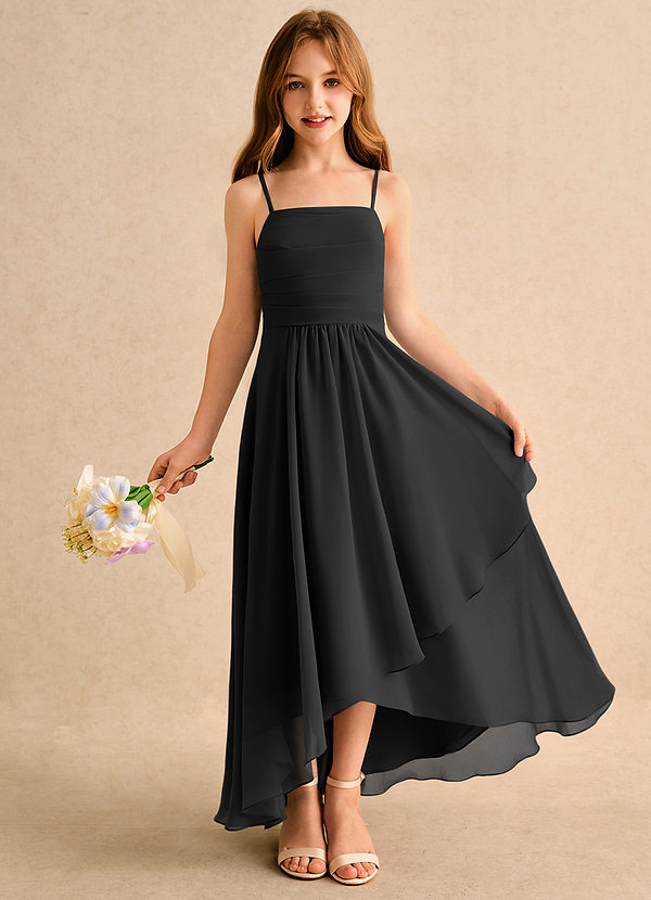 Azazie Twilight Dance Girls Formal Blumenkinder Kleider A-Linie Plissee Chiffon Kleid Schwarz image1