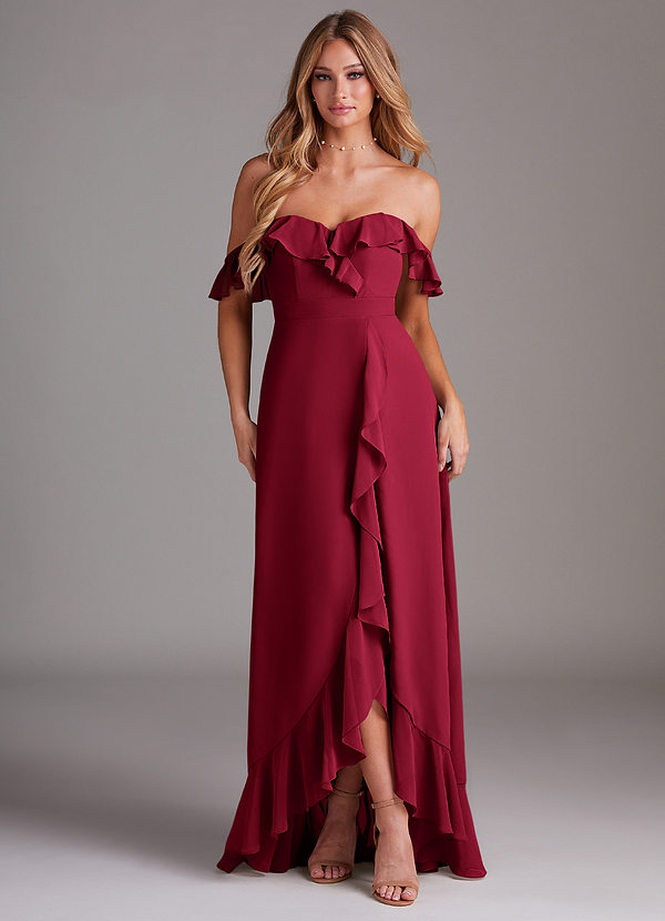 Azazie Lyra Bridesmaid Dresses Burgundy A-Line Chiffon Convertible Dress image1
