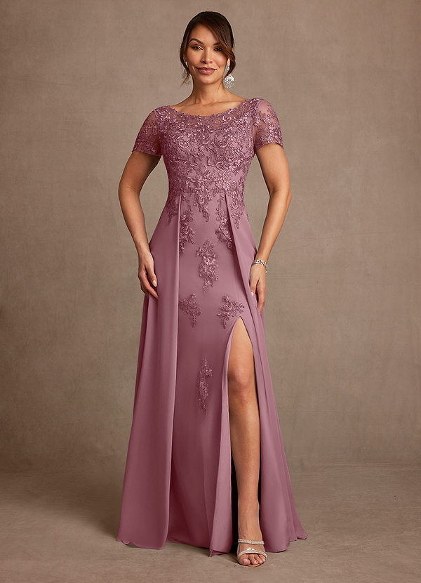 Azazie Alva Mother of the Brides Dresses Vintage Mauve A-Line Lace Dress image1