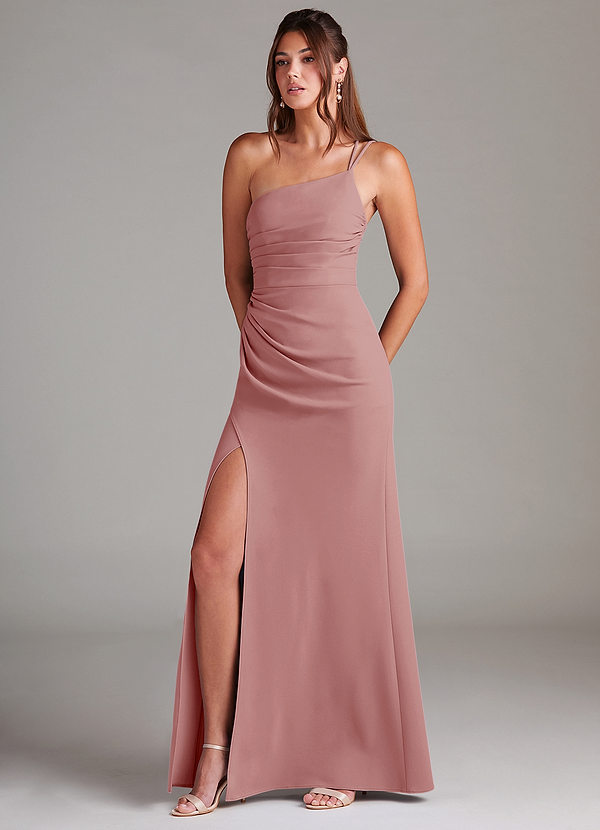 Azazie Eren Bruidsmeisjes Jurken Jurk van Stretch crêpe met Kolom One-Shoulder Stoffige Roos image1