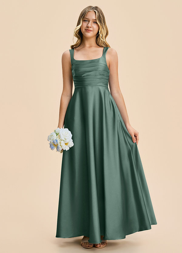 Azazie Azaria Junior A-Linie Plissee Stretch-Satin Kleid Seemoos image1
