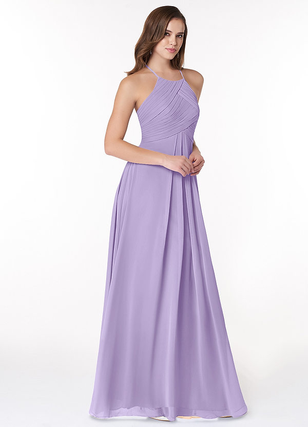 Azazie Ginger Bridesmaid Dresses Lilac A-Line Halter Pleated Chiffon Dress image1