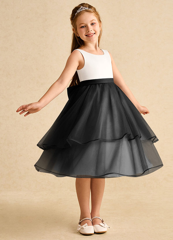 Azazie Rene Flower Girl Dresses Ivory Black A-Line Bow Tulle Dress image1