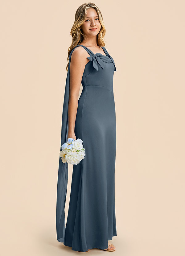 Azazie Chelsea Junior Twilight Sheath Pleated Stretch Satin Dress image1