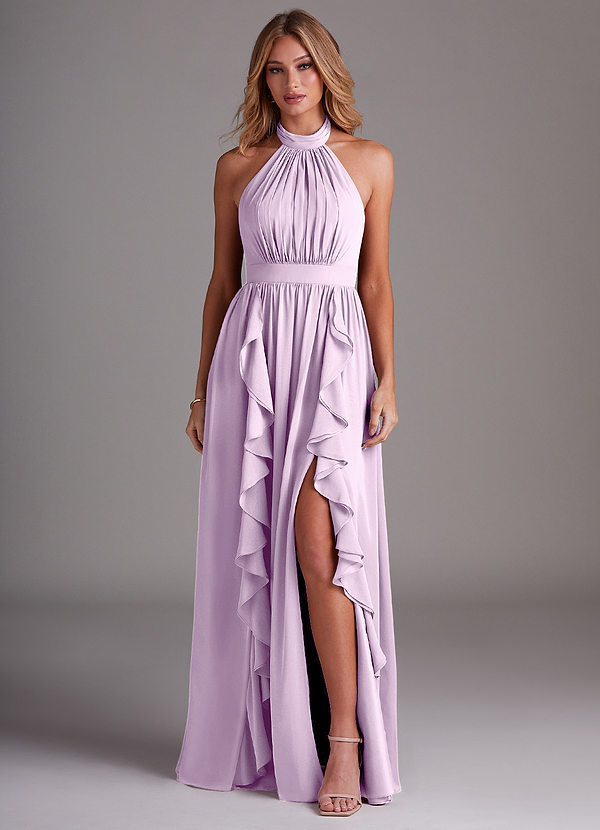 Azazie Avary Bridesmaid Dresses Frosted Lilac A-Line Pleated Chiffon Dress image1