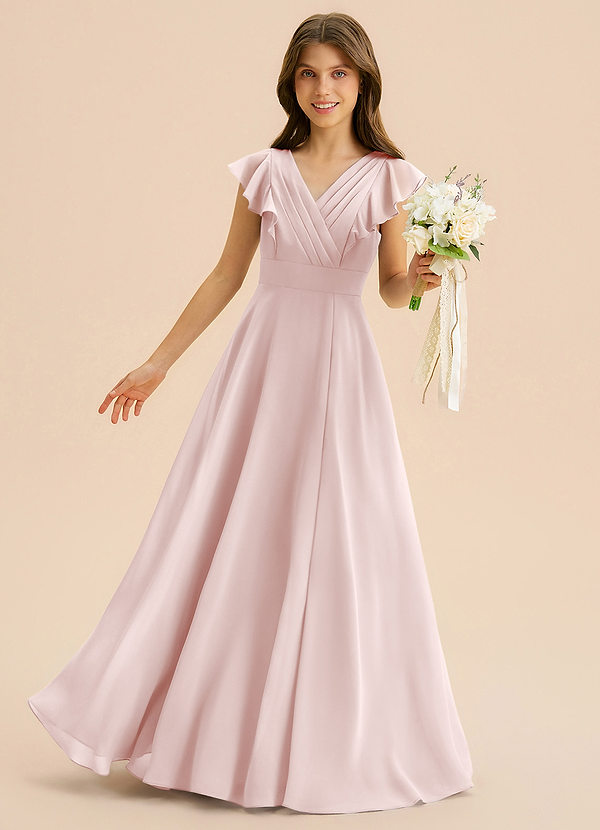 Azazie Anysa Junior Blushing Pink A-Line Ruched Chiffon Dress image1