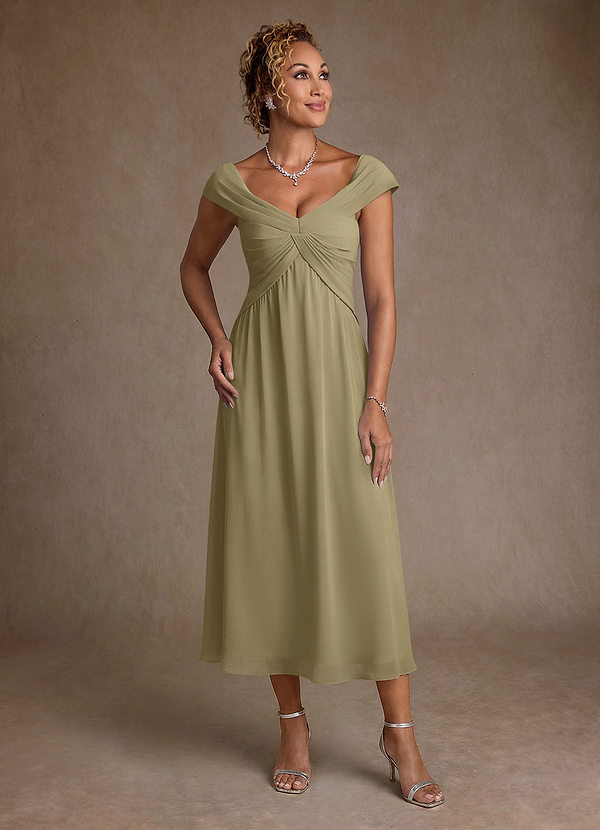 Azazie Mirta Klänningar till brudens mor Klä A-Line i Blommig Utbrändhet Plisserad Mossgrön image1