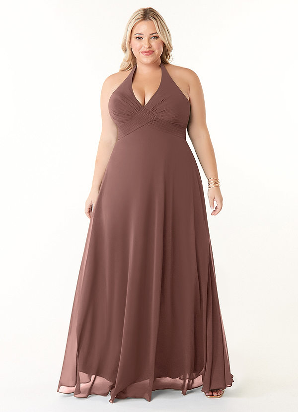 Azazie Tessie Bruidsmeisjes Jurken Jurk van Chiffon met A-Lijn V-hals geplooid Espresso image1