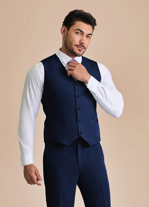 front James Blue Structured Stretch Suit Vest