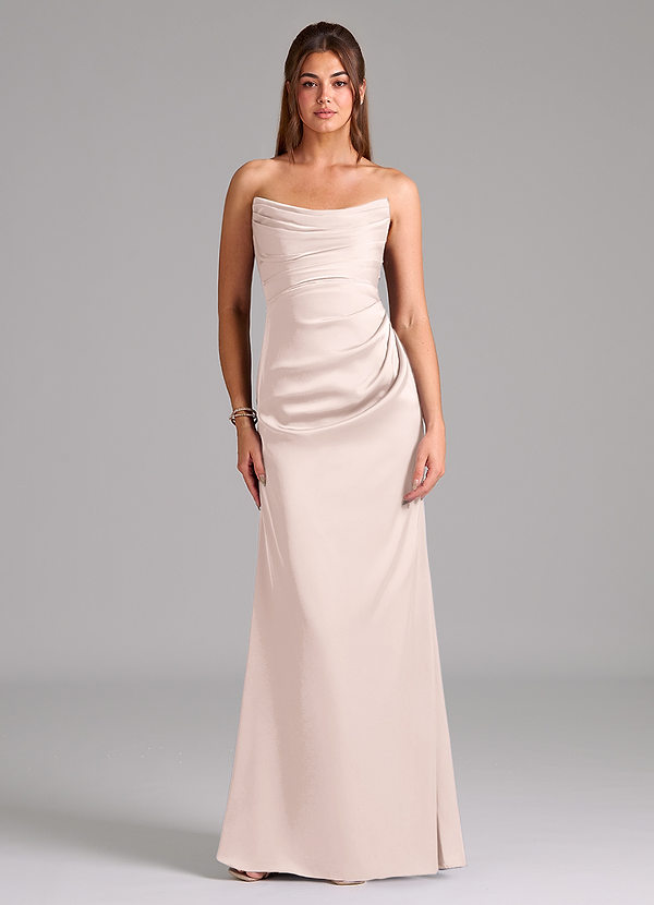 Azazie Lucille Bridesmaid Dresses Blushing Pink Mermaid Strapless Stretch Satin Convertible Dress image1