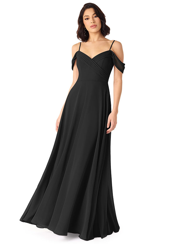 Azazie Tancie Bridesmaid Dresses Black A-Line Off the Shoulder Chiffon Convertible Dress image1