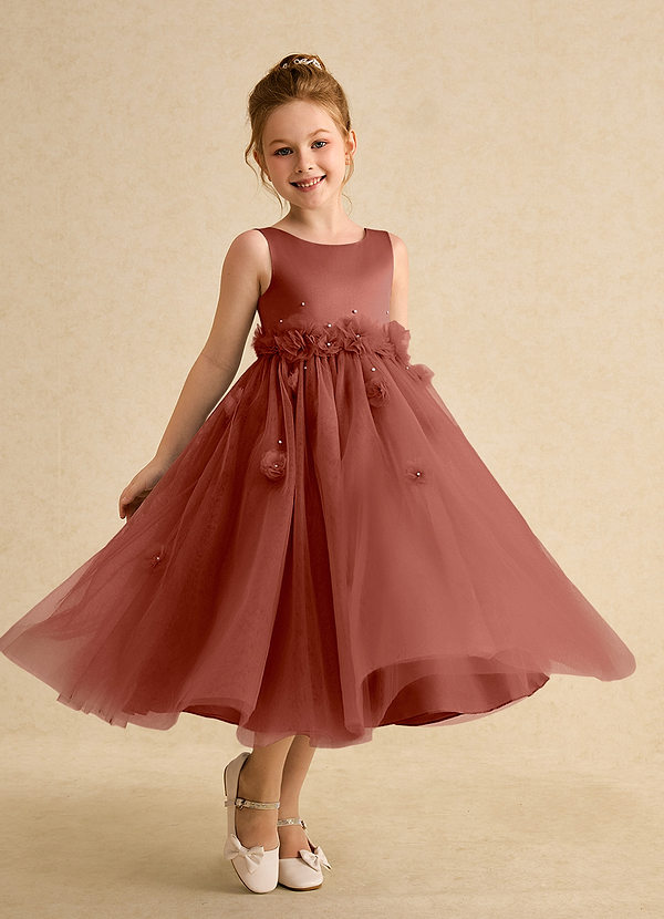 Azazie Lux Flower Girl Dresses Auburn A-Line Beaded Tulle Dress image1