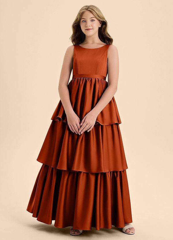 Azazie Meadowyn Junior Paprika A-Line Bow Stretch Satin Dress image1