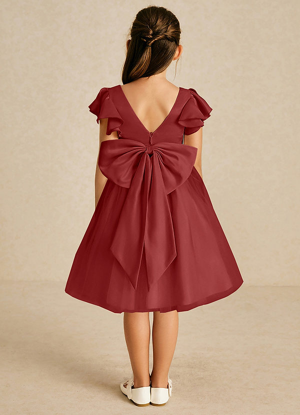 Azazie Kaeya Flower Girl Dresses Rust A-Line Bow Tulle Dress image1