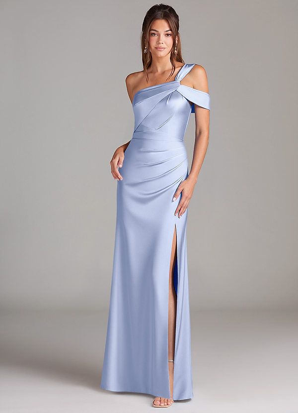 Azazie Wynter Vestido Invitada Boda Vestido de Hielo de Satén Elástico de Corte Recto con Vestidos sin tirantes image1
