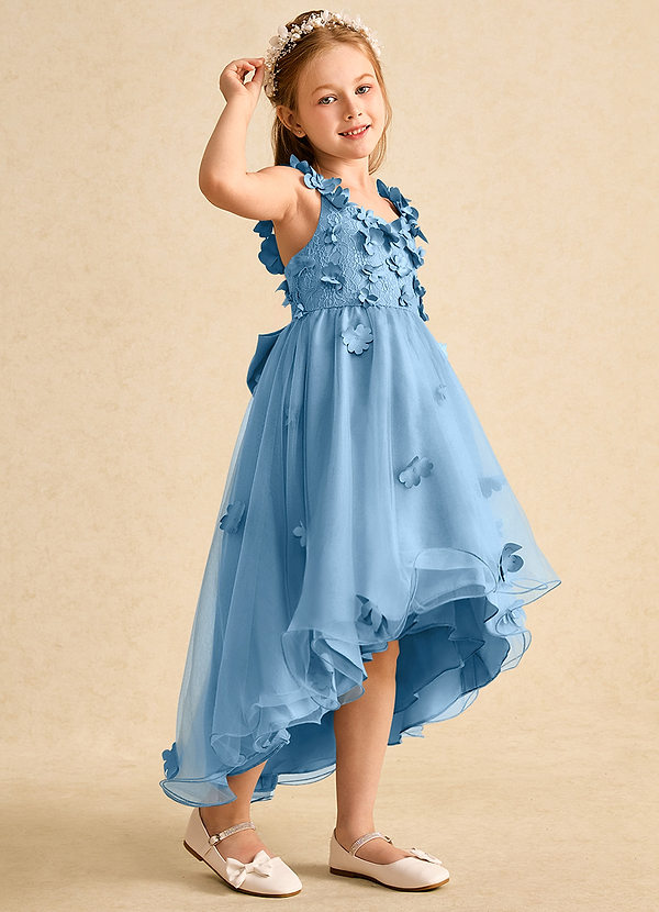 Azazie Tweety Blumenkinder Kleider A-Linie Spitze Tüll Kleid Stahlblau image1
