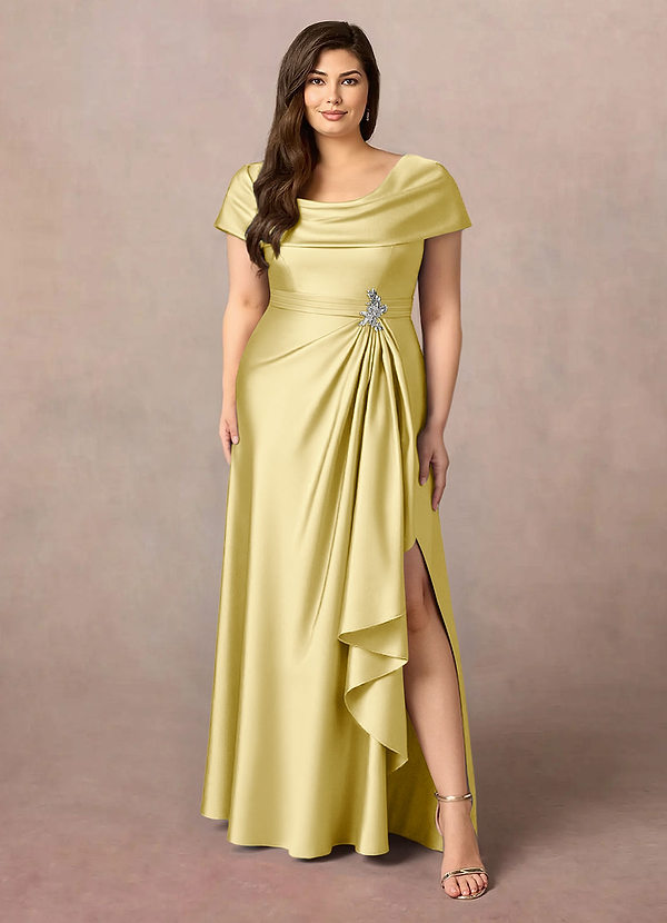 Azazie Branford Mother of the Brides Dresses Lemon Sorbet A-Line Pleated Stretch Satin Dress image1
