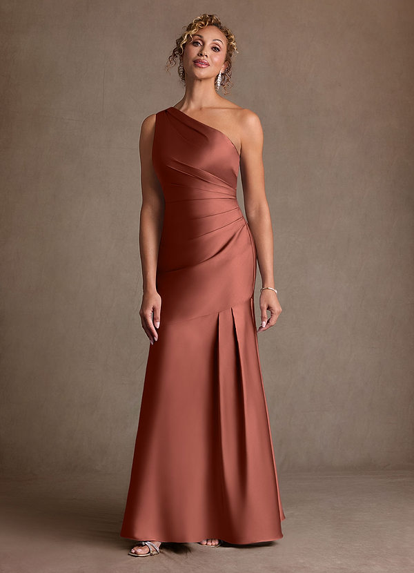 Azazie Haifa Abiti da Mamma Sposa Abito Sirena in Raso Elasticizzato Monospalla Auburn image1