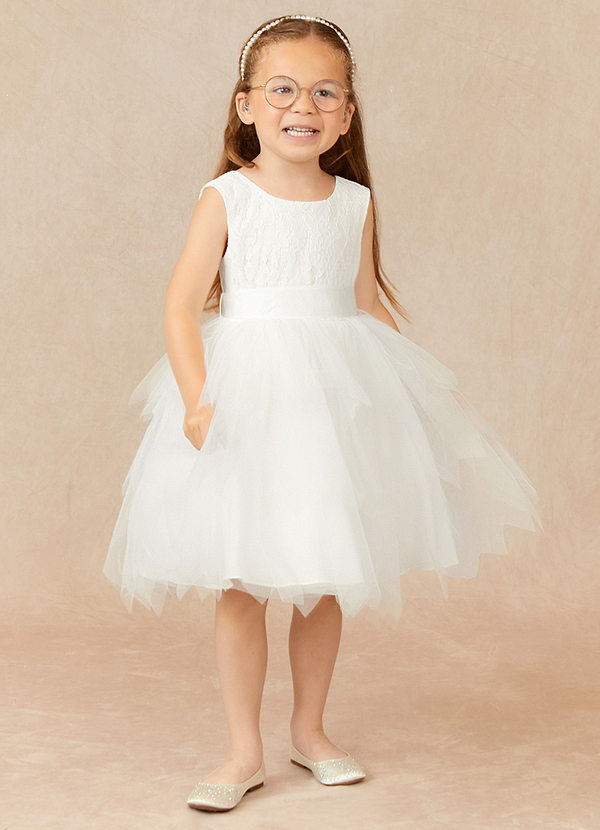 Azazie Chica Flower Girl Dresses A-Line Lace Tulle Knee-Length Dress image1