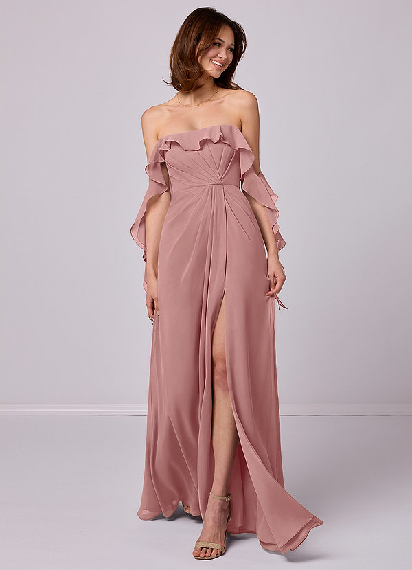 Barbie ♥ Azazie Bridesmaid Dresses Dusty Rose A-Line Off the Shoulder Chiffon Convertible Dress image1