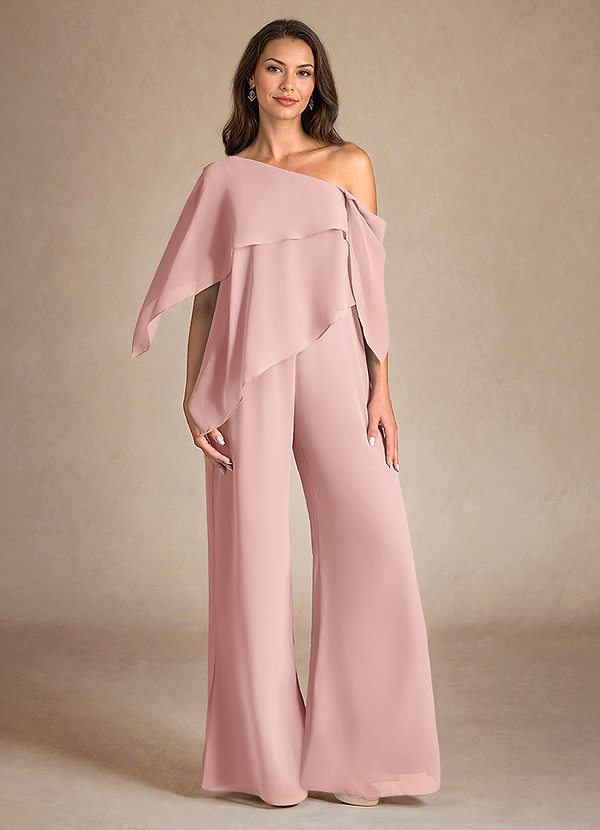 Azazie Halima Abiti da Mamma Sposa Abito Tuta Pantaloni in Chiffon Spacco Laterale Rosa Cipria image1