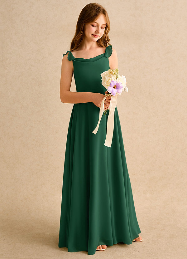 Azazie Puppy Girls Formal Flower Girl Dresses Dark Green A-Line Pleated Chiffon Dress image1