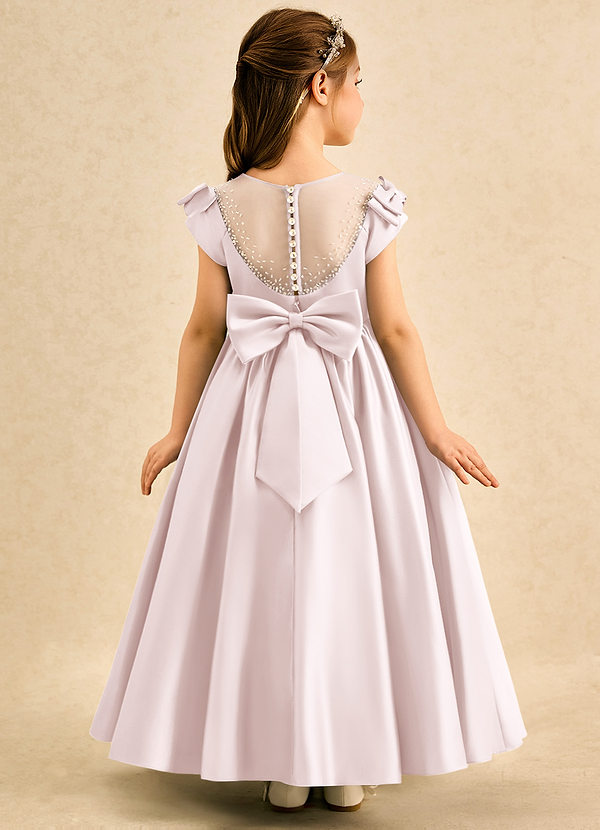 Azazie Toffee Abiti da Damigella Bambina Abito Stile Principessa in Raso Opaco Fiocco Rosa Rossore image1