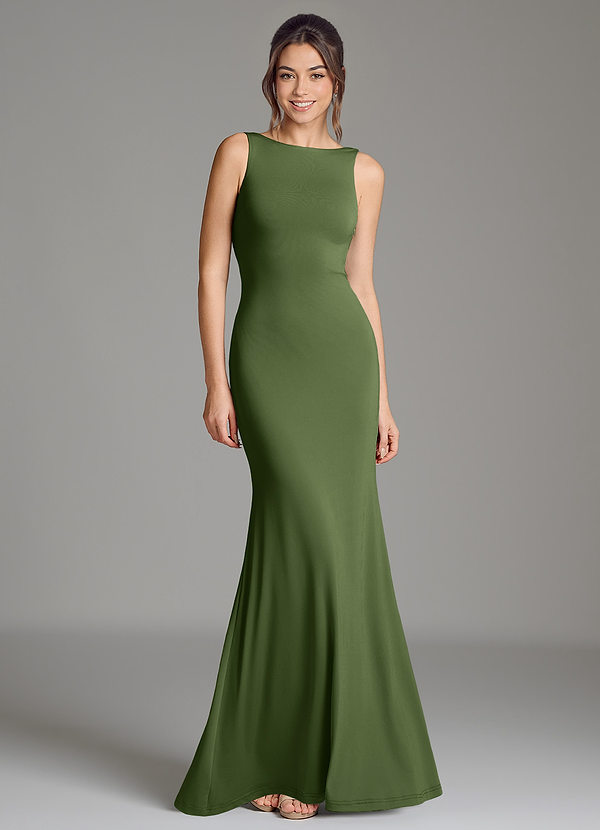 Azazie Gwen Bridesmaid Dresses Olive Mermaid Pleated Premium Stretch Jersey Dress image1