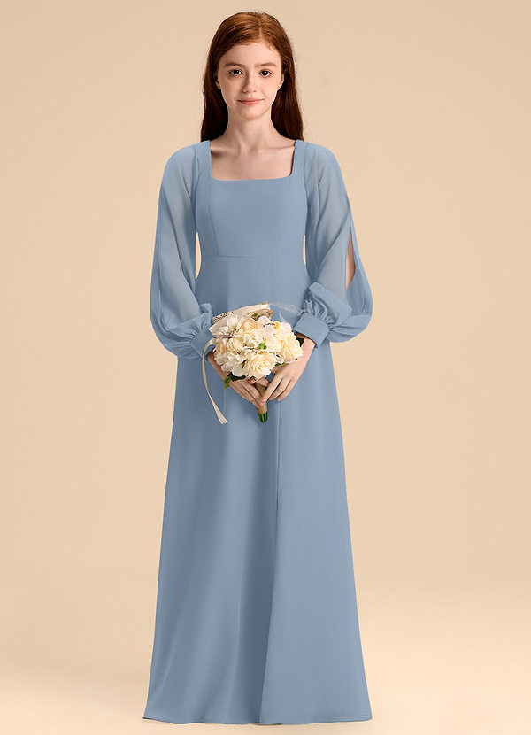 Azazie Bondi Junior Dusty Blue A-Line Blouson Chiffon Dress image1