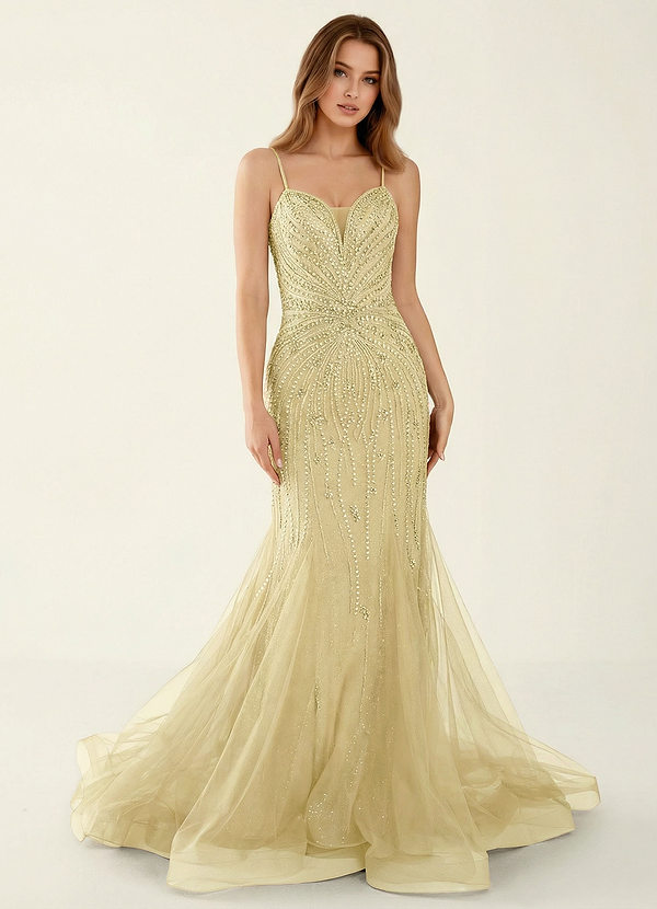 Minerva Żółty Suknia balowa syrena z gorsetem i dekoltem w serek zdobionym koralikami image1
