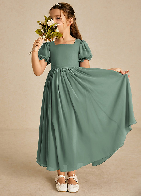 Azazie Joss Flower Girl Dresses Eucalyptus A-Line with Sleeves Chiffon Dress image1