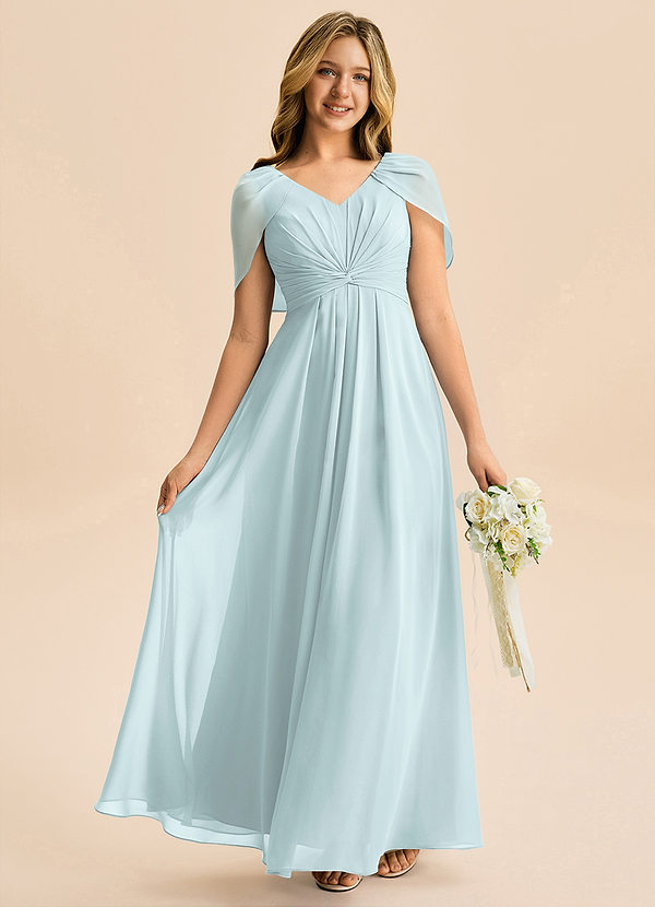 Azazie Emma Junior Vestido de Neblina de Gasa de Corte en A con Plisado image1