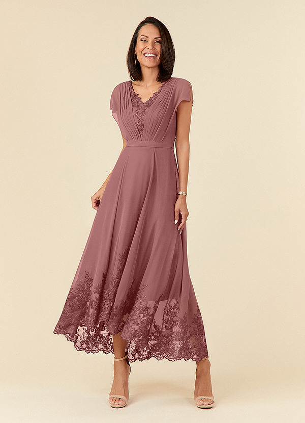 Azazie Palana Mother of the Bride Dresses Desert Rose A-Line Lace Chiffon Dress image1