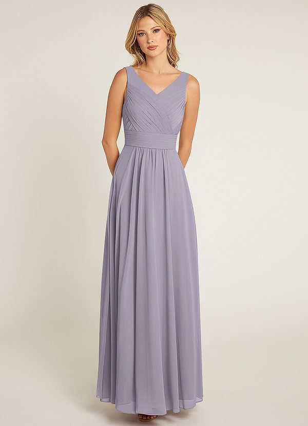 Azazie Pierrette Bridesmaid Dresses Fog A-Line Pleated Chiffon Dress image1