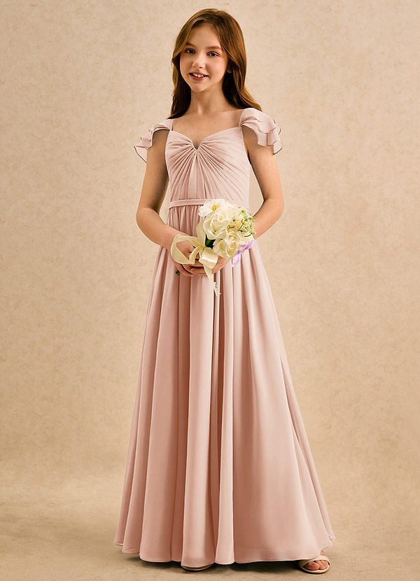 Azazie Meimei Girls Formal Vestidos de Niña de Flores Vestido de Rosa Inglesa de Gasa de Corte en A con Plisado image1