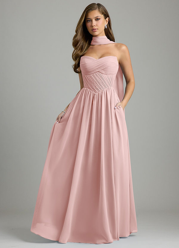 Tammy Bridesmaid Dresses Powder Pink A-Line Corset Chiffon Dress image1